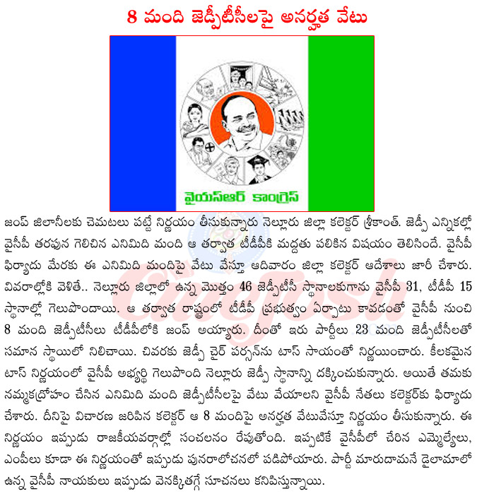 ysr congress leaders,tdp party,ycp leaders oining tdp,suspension of 8 zptcs,nellore zp chairman elections,ap cm chandra babu naidu,ycp cm jagan mohan reddy,chandra babu naidu vs jagan mohan reddy  ysr congress leaders, tdp party, ycp leaders oining tdp, suspension of 8 zptcs, nellore zp chairman elections, ap cm chandra babu naidu, ycp cm jagan mohan reddy, chandra babu naidu vs jagan mohan reddy